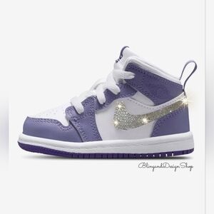 Bling Nike Jordan 1 Mid Shoes Girls Toddler Baby Custom Sneakers With Crystals
